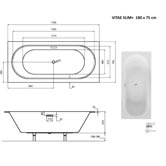 BESCO vaňa VITAE SLIM PLUS 180 (1800x800 mm), bez nožičiek VANVIT18SLIMPLU