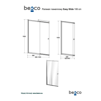 BESCO EASY SLIDE, vaňová zástena 100 × 150 cm, chróm, číre sklo BCEASL100CC