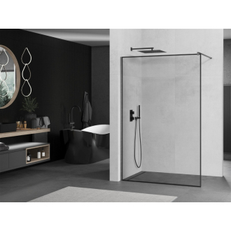 Mexen Kioto Walk-in sprchová stena 100x200, čierny vzor, šedá kefa. 800-100-101-66-70