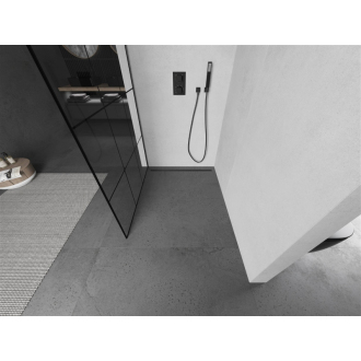 Mexen Kioto Walk-in sprchová stena 110x200, čierny vzor, šedá kefa. 800-110-101-66-77
