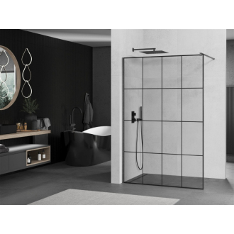 Mexen Kioto Walk-in sprchová stena 150x200, čierny vzor, šedá kefa. 800-150-101-66-77