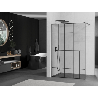 Mexen Kioto Walk-in sprchová stena 90x200, čierny vzor, šedá kefa. 800-090-101-66-78