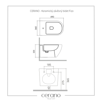CERANO Keramický závesný bidet Fizo čierna lesklá 36x37x49 cm CER-417398