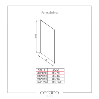 CERANO Sprchová zástena Porte L/P chróm, transparentné sklo 70x195 cm, pevná CER-413423