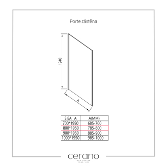 CERANO Sprchová zástena Porte L/P chróm, transparentné sklo 80x195 cm, pevná CER-413426