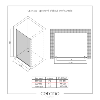 CERANO Sprchové krídlové dvere Antelo L/P čierna matná, transp.sklo 90x190 cm CER-432382