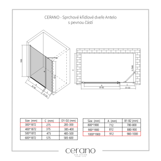 CERANO Sprchové krídlové dvere Antelo L/P chróm, transp.sklo 100x30 cm CER-435878