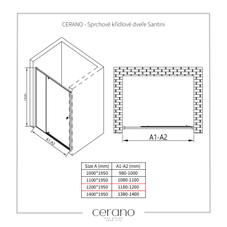 CERANO Sprchové krídlové dvere Santini L/P chróm, transparentné sklo 120x195 cm CER-426211