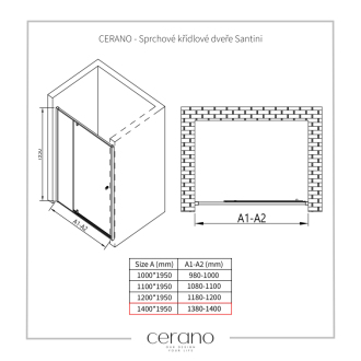 CERANO Sprchové krídlové dvere Santini L/P chróm, transparentné sklo 140x195 cm CER-426214