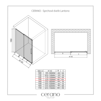 CERANO Sprchové posuvné dvere Lantono L/P chróm, transparentné sklo 130x195 cm CER-432025