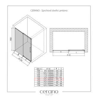 CERANO Sprchové posuvné dvere Lantono L/P chróm, transparentné sklo 140x195 cm CER-432028