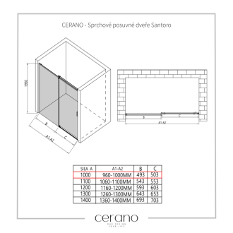 CERANO Sprchové posuvné dvere Santoro Ľ/P chróm, transparentné sklo 100x195 cm CER-424927