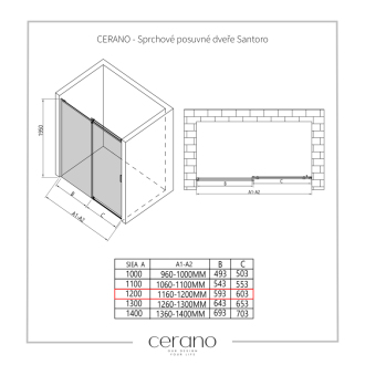 CERANO Sprchové posuvné dvere Santoro Ľ/P chróm, transparentné sklo 120x195 cm CER-424936