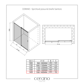 CERANO Sprchové posuvné dvere Santoro Ľ/P chróm, transparentné sklo 140x195 cm CER-424942