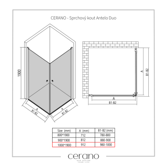 CERANO Sprchovací kút Antelo Duo L/P chróm, transp.sklo 100x100 cm krídlový CER-433302