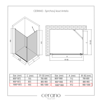CERANO Sprchovací kút Antelo L/P čierna matná, transp.sklo 100x100 cm krídlový CER-433995