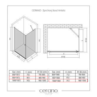 CERANO Sprchovací kút Antelo L/P čierna matná, transp.sklo 90x100 cm krídlový CER-434004