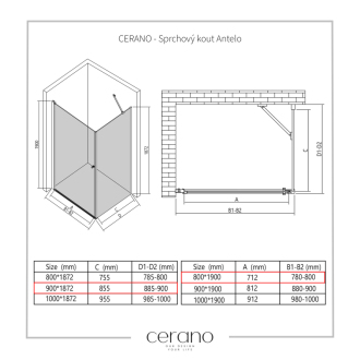 CERANO Sprchovací kút Antelo L/P čierna matná, transp.sklo 90x80 cm krídlový CER-433998