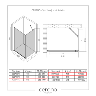 CERANO Sprchovací kút Antelo L/P chróm, transparentné sklo 100x80 cm krídlový CER-433326