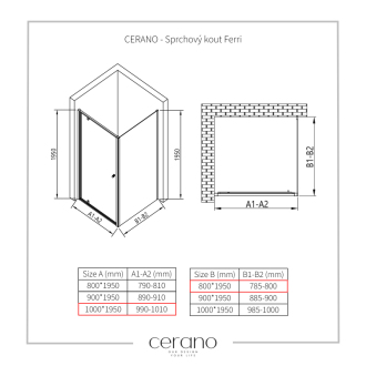 CERANO Sprchovací kút Ferri L/P chróm, transparentné sklo 100x80 cm krídlový CER-427462