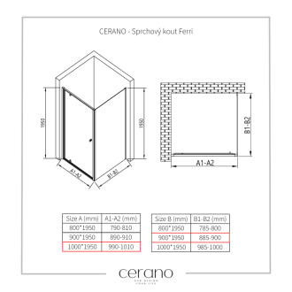 CERANO Sprchovací kút Ferri L/P chróm, transparentné sklo 100x90 cm krídlový CER-427465