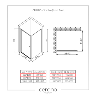 CERANO Sprchovací kút Ferri L/P chróm, transparentné sklo 80x80 cm krídlový CER-427438