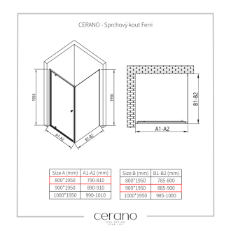 CERANO Sprchovací kút Ferri L/P chróm, transparentné sklo 80x90 cm krídlový CER-427441