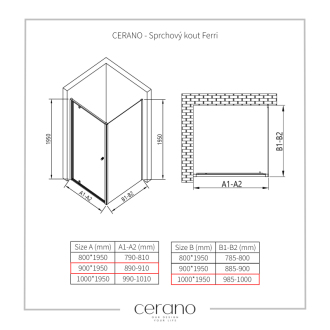 CERANO Sprchovací kút Ferri L/P chróm, transparentné sklo 90x100 cm krídlový CER-427459