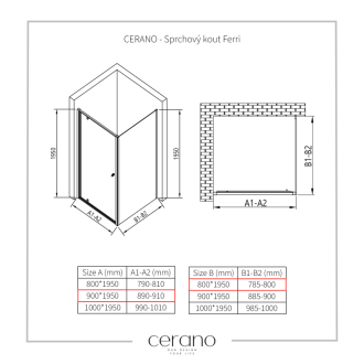 CERANO Sprchovací kút Ferri L/P chróm, transparentné sklo 90x80 cm krídlový CER-427453