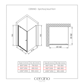 CERANO Sprchovací kút Ferri L/P chróm, transparentné sklo 90x90 cm krídlový CER-427456
