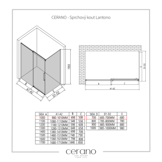 CERANO Sprchovací kút Lantono L/P chróm, transparentné sklo 100x70 cm posuvný CER-432142