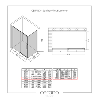 CERANO Sprchovací kút Lantono L/P chróm, transparentné sklo 130x100 cm posuvný CER-432193