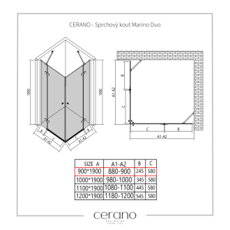 CERANO Sprchovací kút Marino Duo L/P chróm, transp.sklo 90x90 cm krídlový CER-422910
