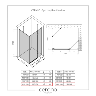 CERANO Sprchovací kút Marino L/P čierna matná, transp.sklo 120x100 cm krídlový CER-422907
