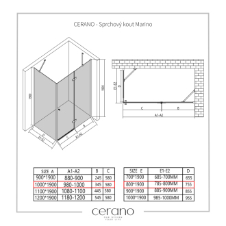 CERANO Sprchovací kút Marino L/P chróm, transparentné sklo 100x80 cm krídlový CER-422775