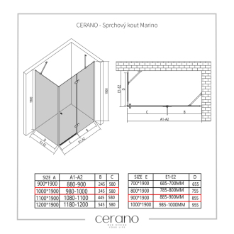 CERANO Sprchovací kút Marino L/P chróm, transparentné sklo 100x90 cm krídlový CER-422778