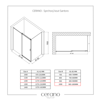 CERANO Sprchovací kút Santoro L/P čierna matná, transp.sklo 120x100 cm posuvný CER-431503