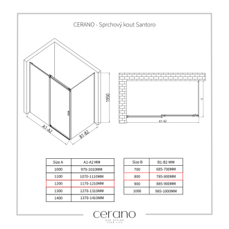 CERANO Sprchovací kút Santoro L/P čierna matná, transp.sklo 120x80 cm posuvný CER-431497
