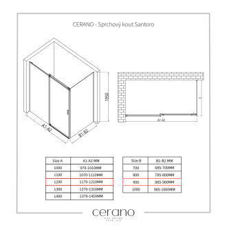 CERANO Sprchovací kút Santoro L/P čierna matná, transp.sklo 120x90 cm posuvný CER-431500