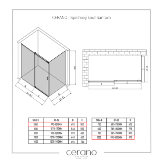 CERANO Sprchovací kút Santoro Ľ/P chróm, transparentné sklo 100x100 cm posuvný CER-425044
