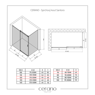 CERANO Sprchovací kút Santoro Ľ/P chróm, transparentné sklo 120x70 cm posuvný CER-425128