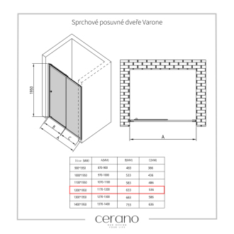 CERANO Sprchovací kút Varone L/P čierna matná, transp.sklo 120x80cm posuvný CER-DY505B-12080