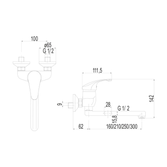 Mereo Sonáta drezová batéria nástenná 100 mm s ramienkom plochým rovným 210 mm M-CB302AN