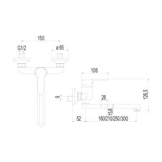 Mereo Zuna drezová batéria nástenná 100 mm s ramienkom plochým rovným 160 mm M-CB302A02Z