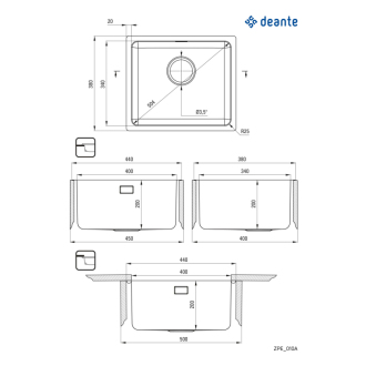 DEANTE EGERIA ZPE_010A Jednodrez 380x440x200, nerez, vstavaný