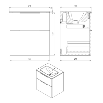 CIRASA umývadlová skrinka 59,2x64x46cm, dub Alabama CR601-2222