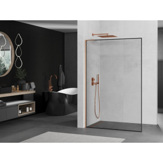 Mexen Kioto L Walk-in sprchová stena 120x200, čierny vzor, kefa. meď 800-120-103-65-70