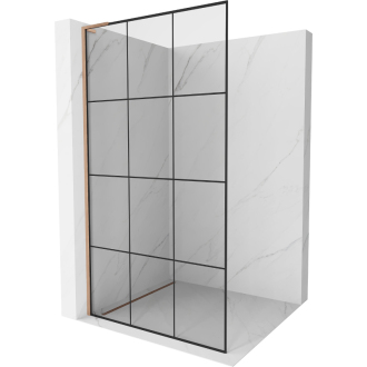 Mexen Kioto L Walk-in sprchová stena 120x200, čierny vzor, kefa. meď 800-120-103-65-77