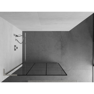 Mexen Kioto L Walk-in sprchová stena 100x200, čierny vzor, brúsený nikel 800-100-103-97-77