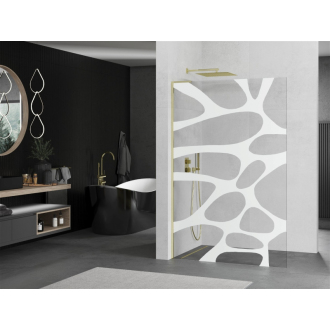 Mexen Kyoto L Walk-in sprchová stena 120 x 200 cm, biely vzor, zlatá - 800-120-103-50-97